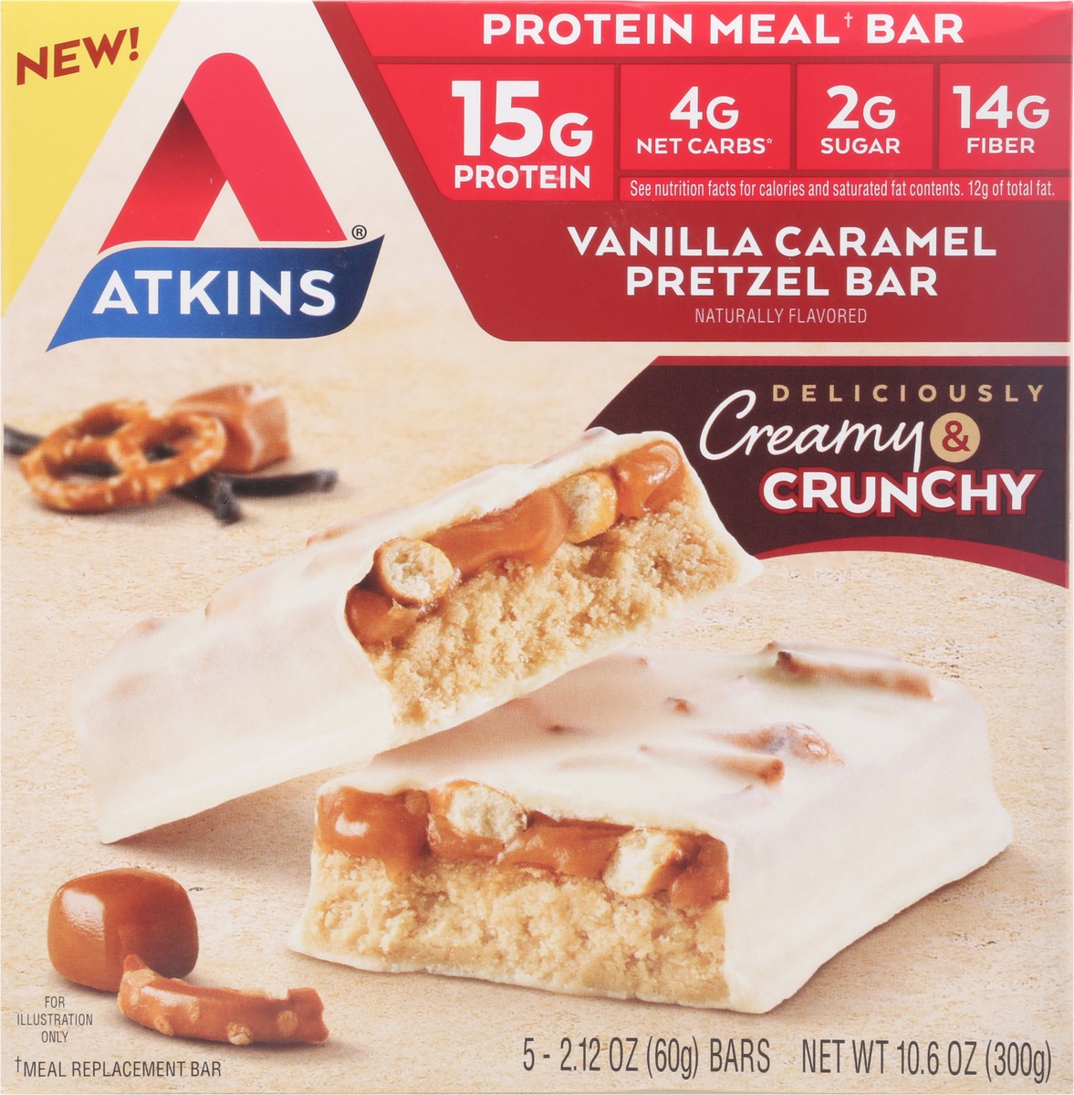 slide 7 of 9, Atkins Vanilla Caramel Pretzel Meal Bar, 5 ct