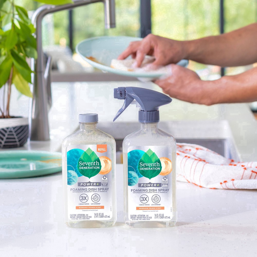 slide 5 of 26, Seventh Generation Power+ Foaming Mandarin Orange Scent Dish Spray 16 fl oz, 16 fl oz