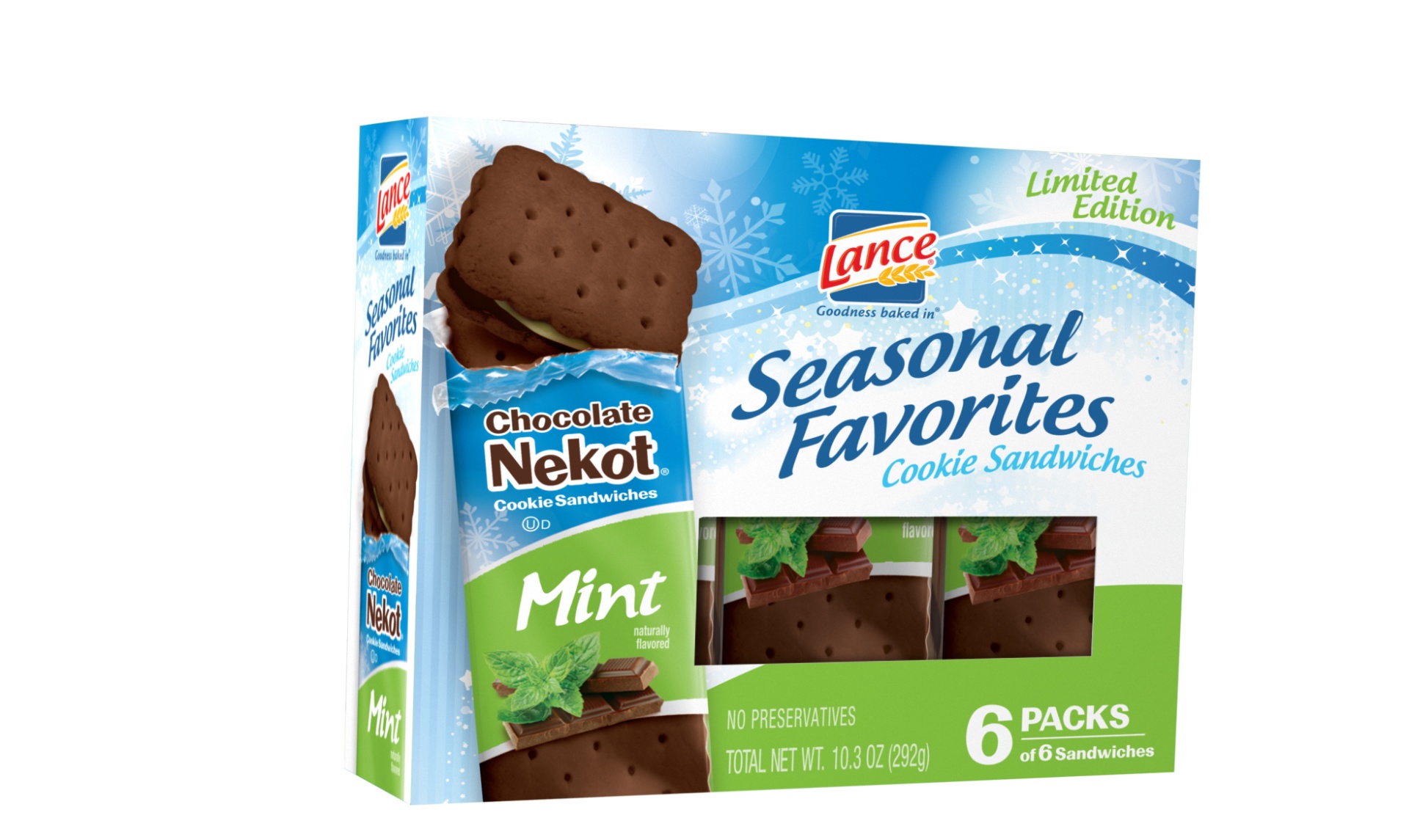 slide 1 of 1, Lance Seasonal Favorites Chocolate Nekot Mint Cookie Sandwiches, 6 ct; 10.3 oz