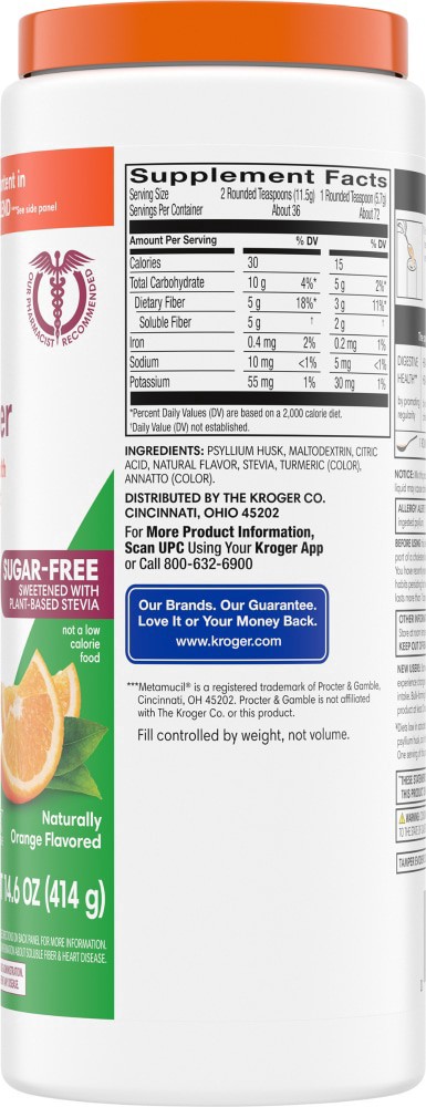 slide 2 of 4, Kroger Premium Daily Fiber Psyllium Husk Multihealth Daily Fiber Supplement, 14.6 oz