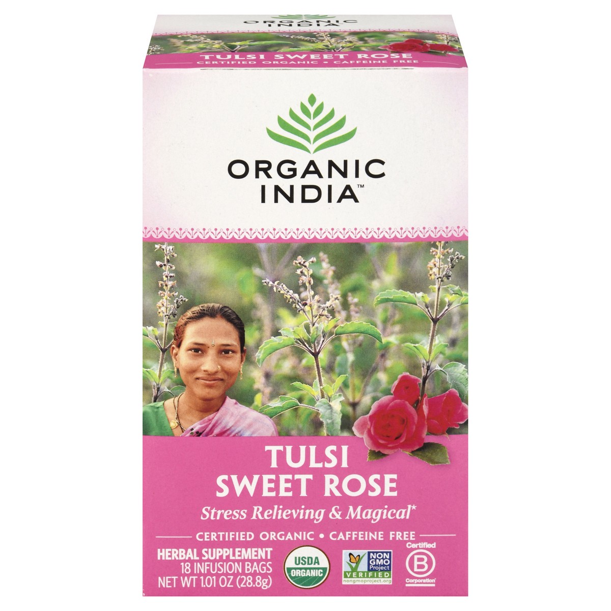 slide 9 of 12, Organic India Caffeine Free Infusion Bags Tulsi Sweet Rose Tea - 18 ct, 18 ct