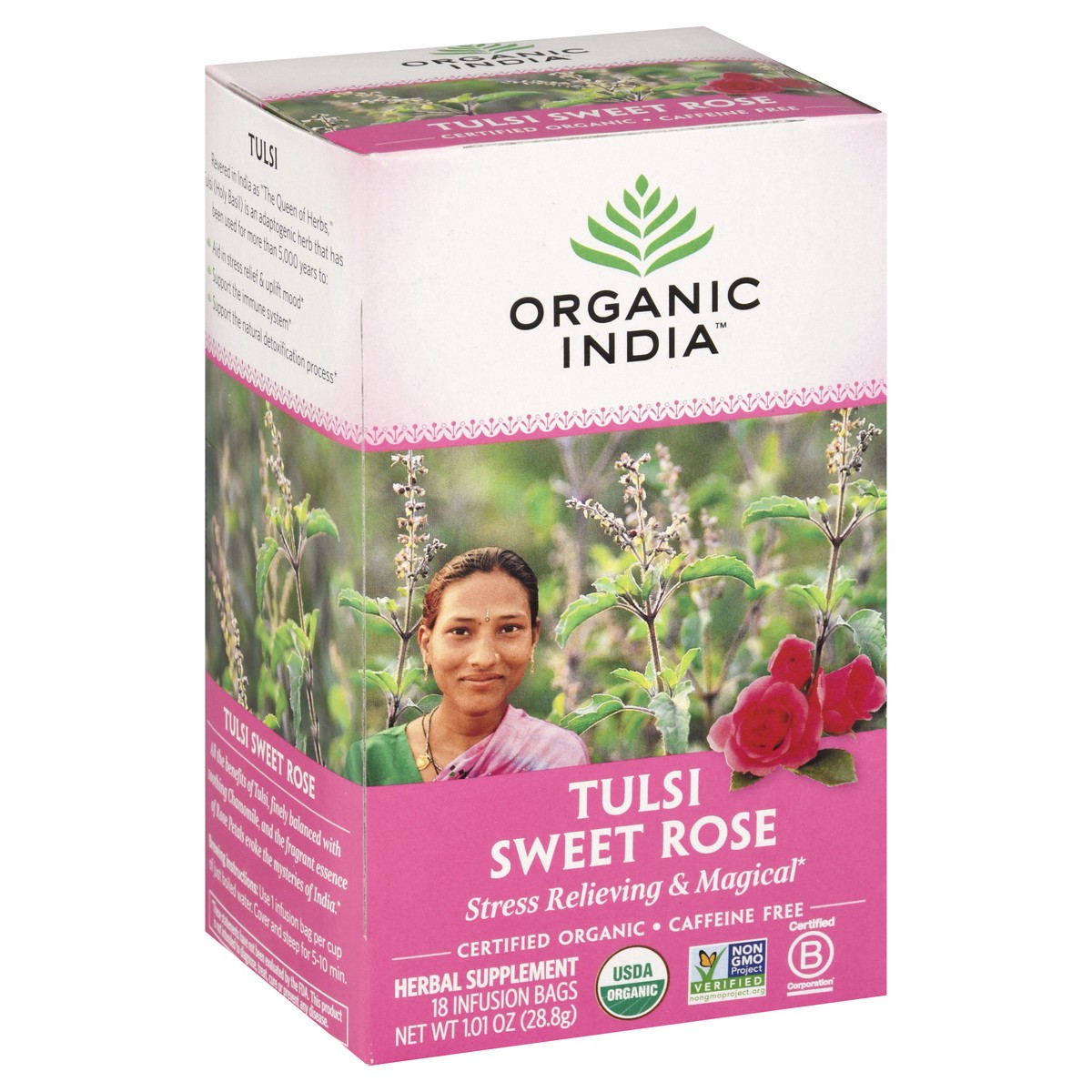 slide 5 of 12, Organic India Caffeine Free Infusion Bags Tulsi Sweet Rose Tea - 18 ct, 18 ct