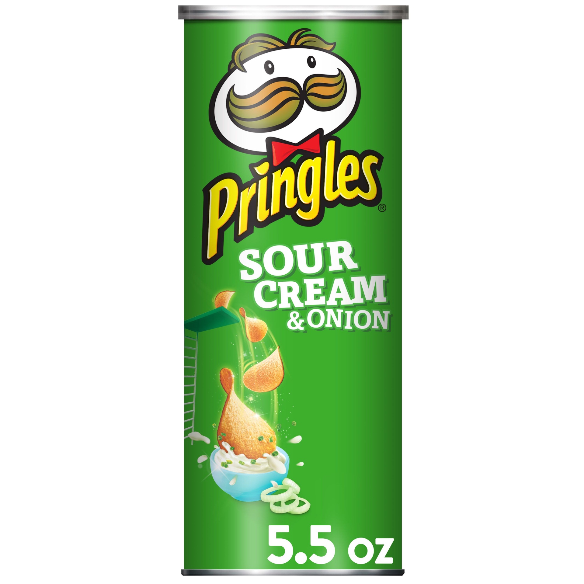 slide 1 of 7, Pringles Potato Crisps Chips, Lunch Snacks, Snacks On The Go, Sour Cream and Onion, 5.5 oz