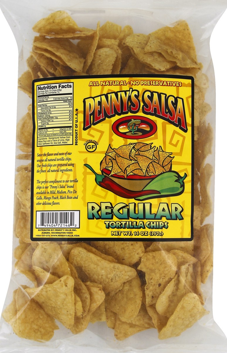 slide 1 of 5, Pennys Salsa Tortilla Chips 14 oz, 14 oz