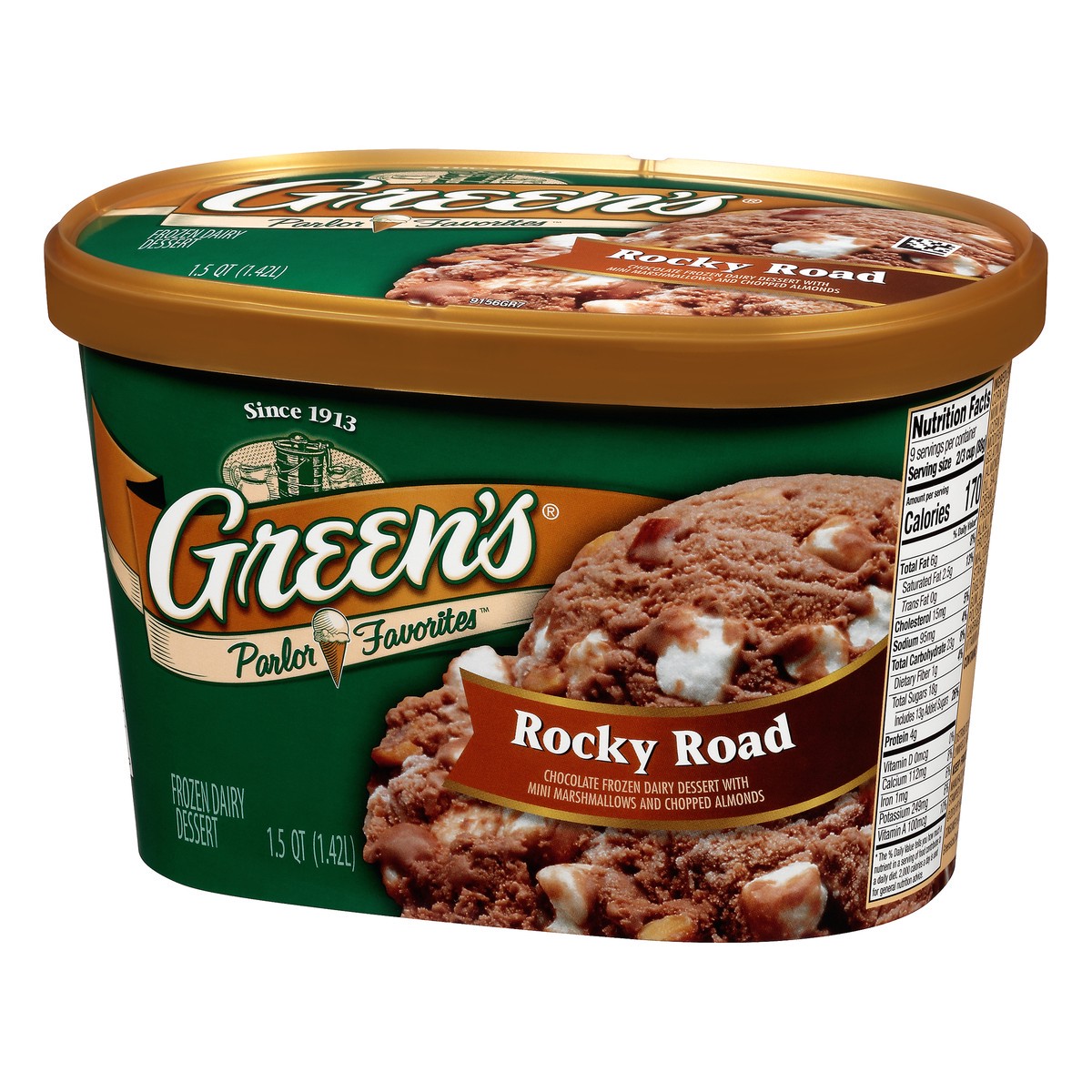 slide 9 of 10, Green's Parlor Favorites Rocky Road Frozen Dairy Dessert 1.5 qt. Carton, 1.42 liter