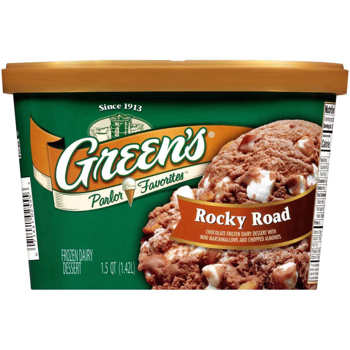 slide 1 of 10, Green's Parlor Favorites Rocky Road Frozen Dairy Dessert 1.5 qt. Carton, 1.42 liter