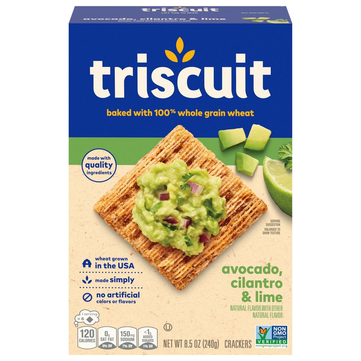 slide 1 of 9, Triscuit Avocado, Cilantro & Lime Whole Grain Wheat Crackers, Lunch Snacks, Snack Crackers, 8.5 oz, 8.5 oz