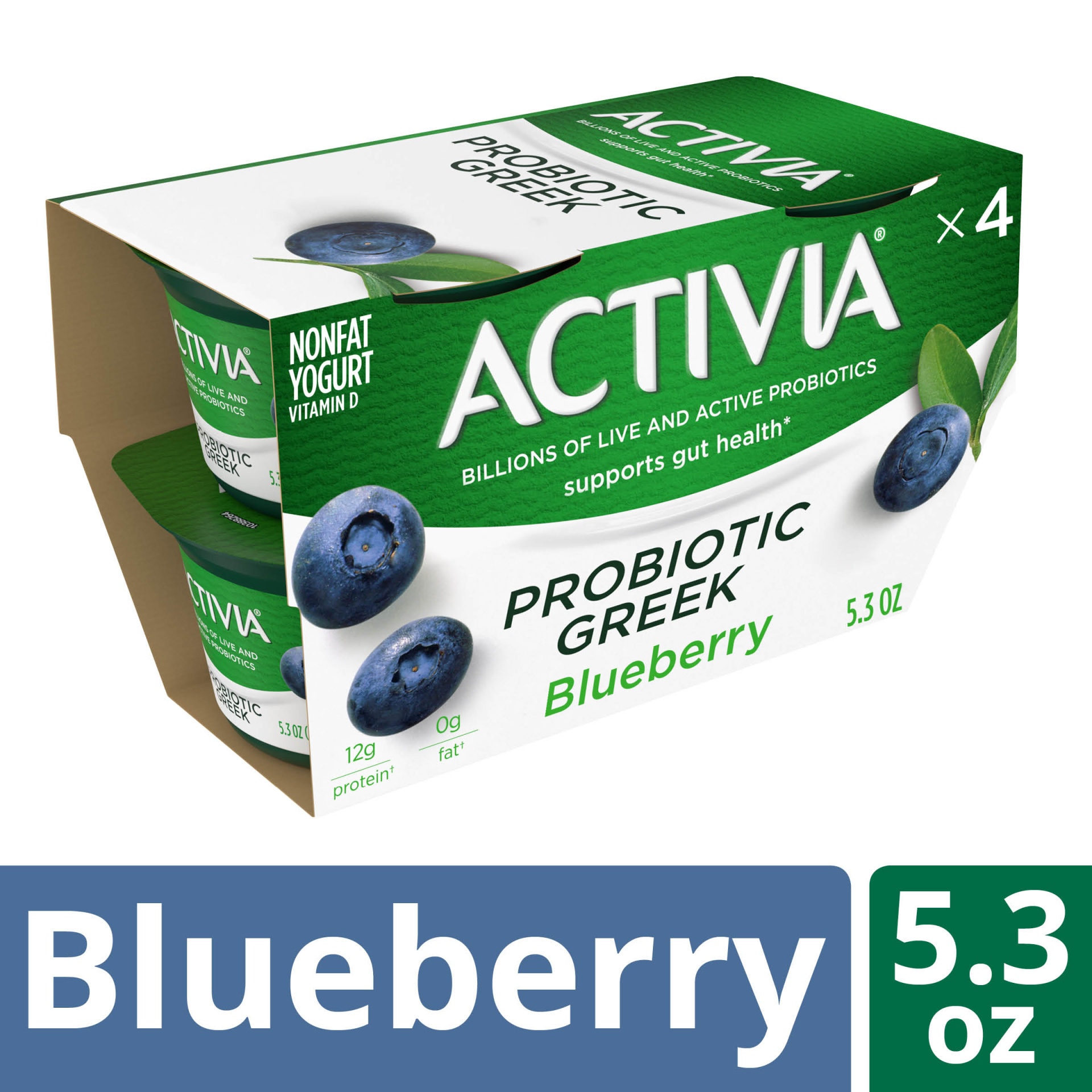 slide 1 of 7, Activia Nonfat Probiotic Blueberry Greek Yogurt Cups, 4 ct; 5.3 oz