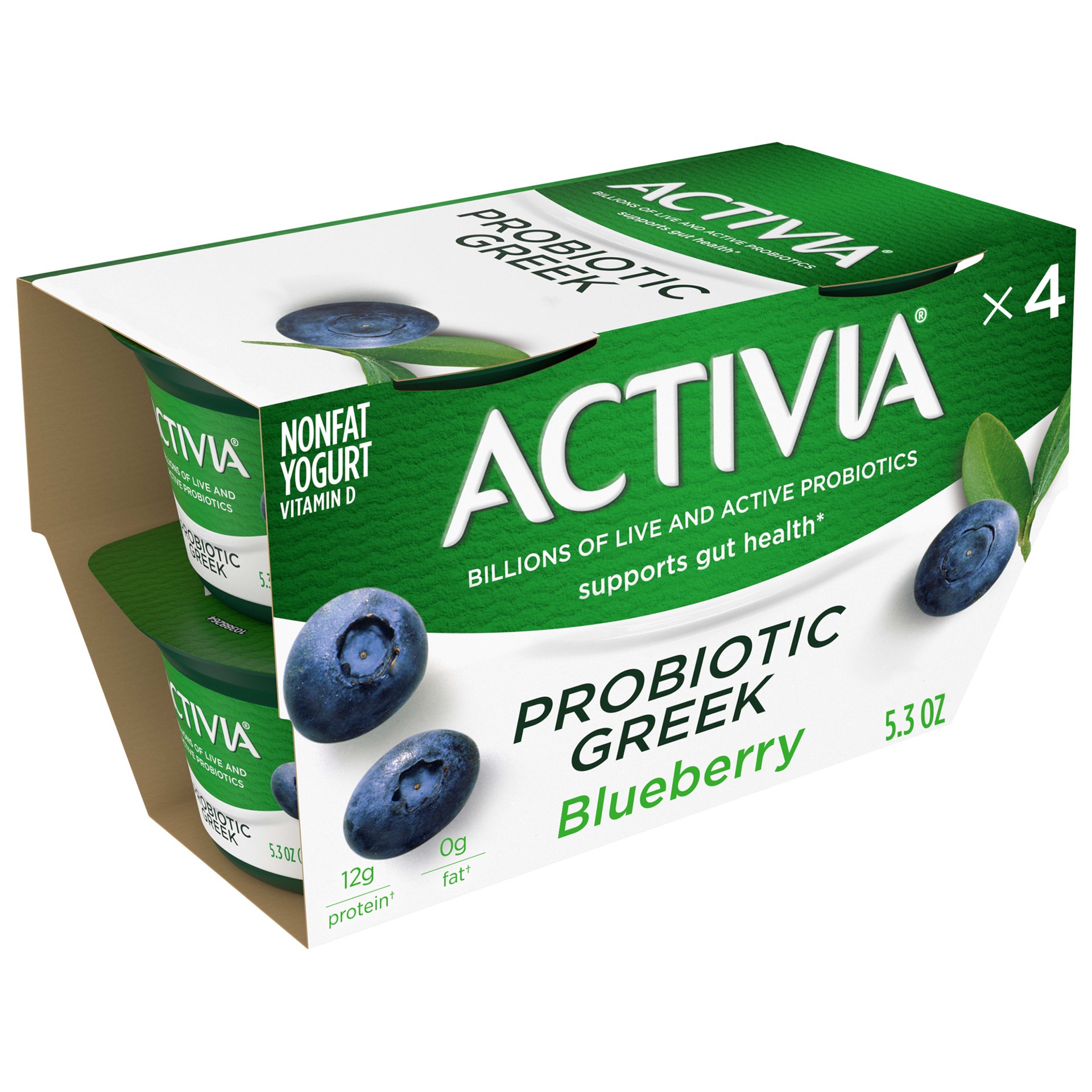 slide 1 of 5, Activia Probiotic Nonfat Greek Yogurt, Blueberry, 5.3 oz., 4 Pack, 5.3 oz