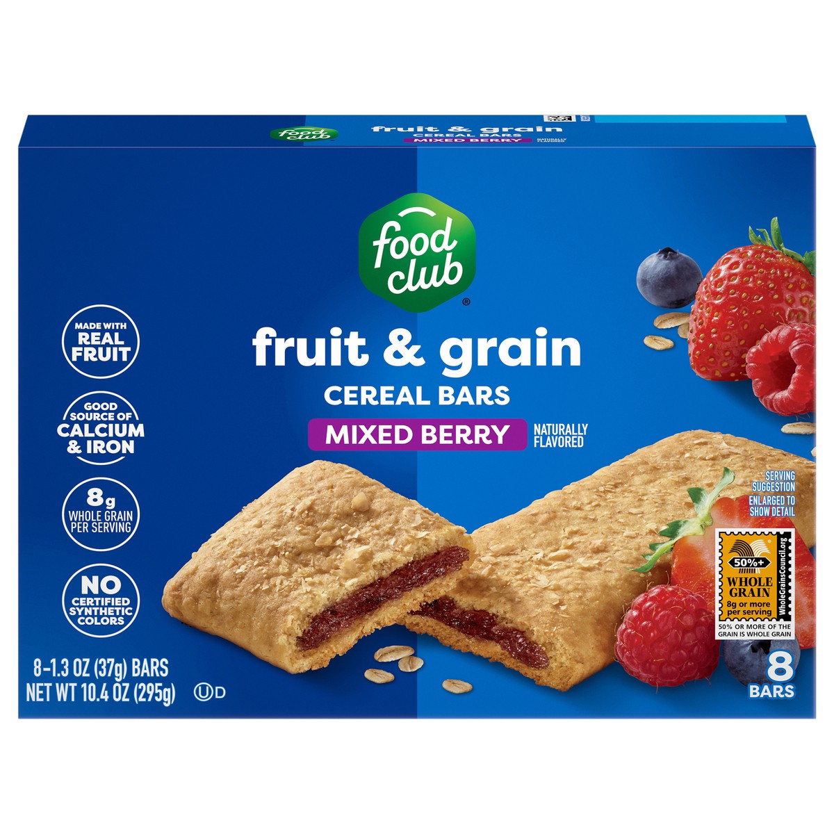 slide 1 of 9, Food Club Fruit & Grain Mixed Berry Cereal Bars 8 - 1.3 oz Bars, 10.4 oz