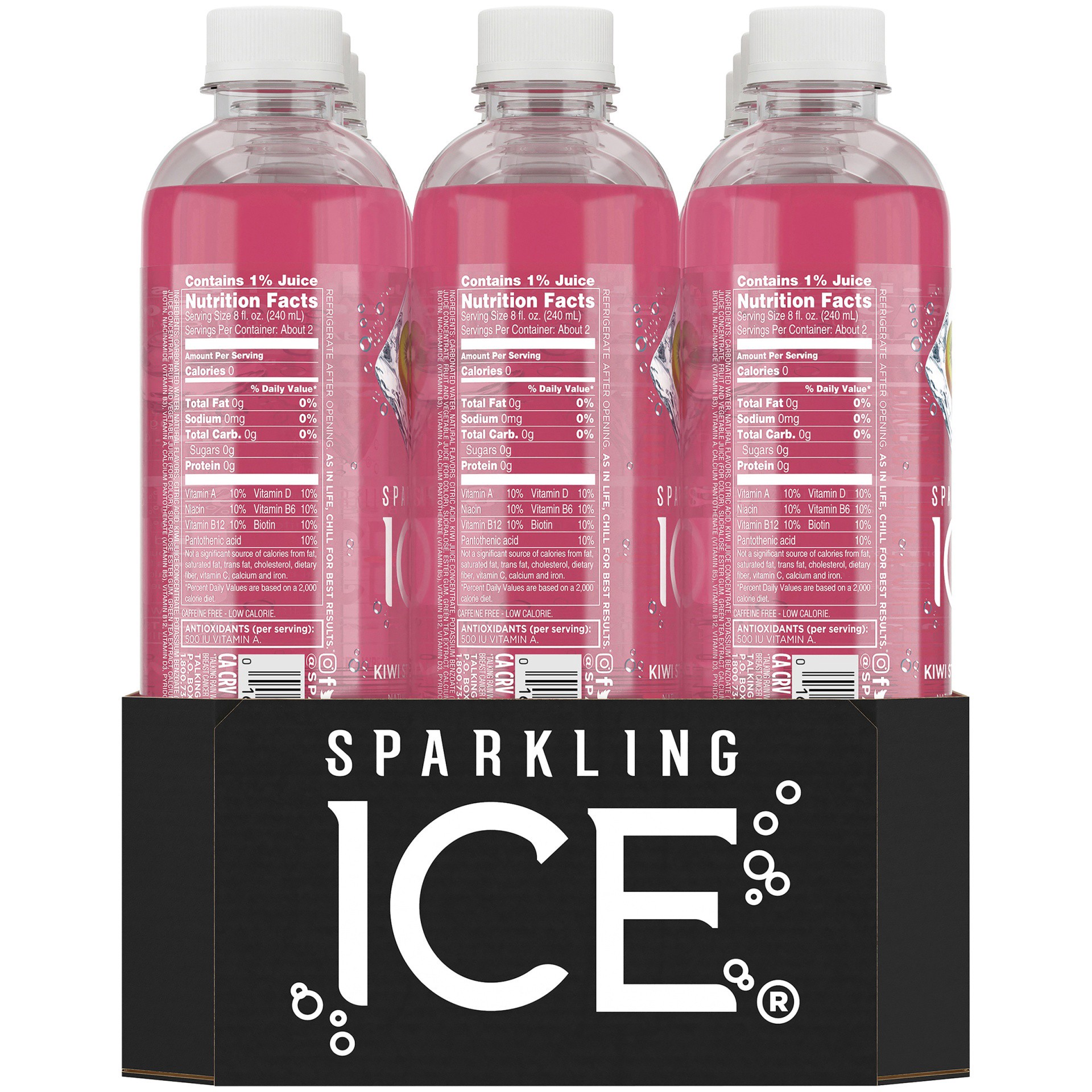 slide 4 of 6, Sparkling ICE Zero Sugar Kiwi Strawberry Sparkling Water 12 - 17 fl oz Bottles, 12 ct