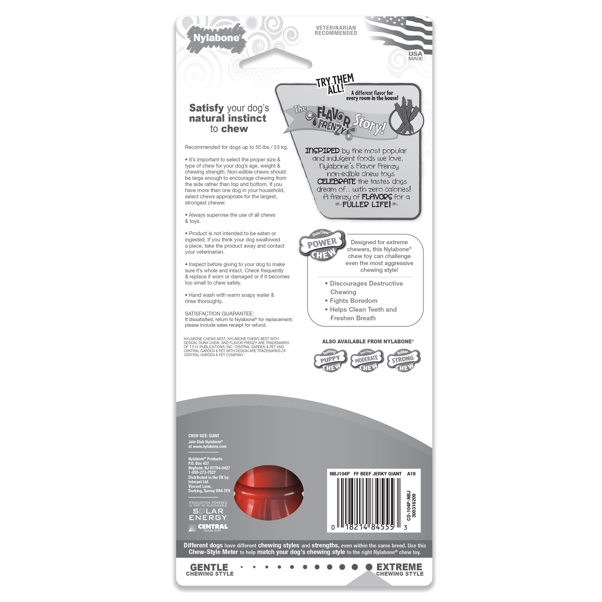 slide 2 of 10, Nylabone Flavor Frenzy Power Chew Durable Dog Chew Toy Beef Jerky Large/Giant - Up to 50 lbs.(1 Count), 1 ct