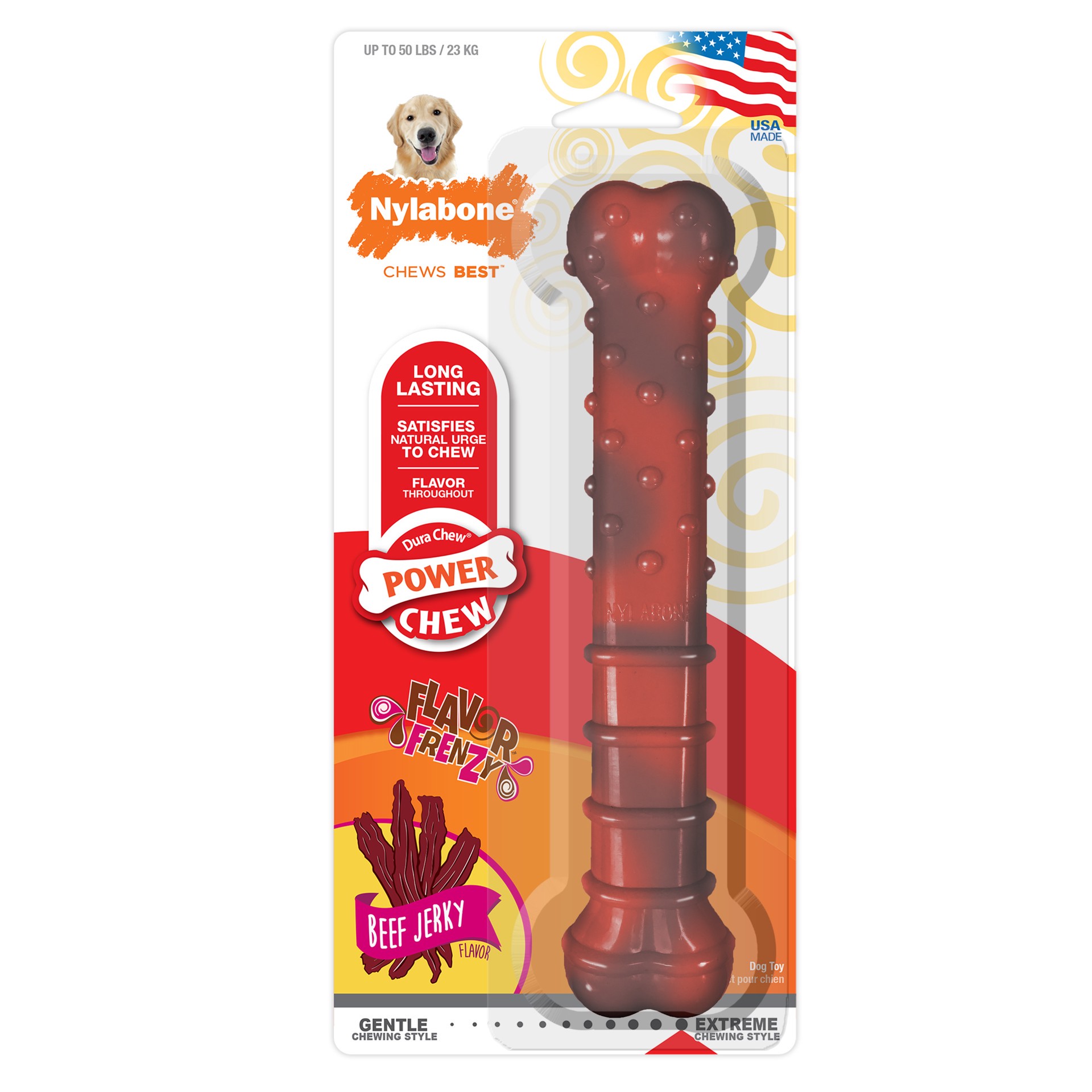 slide 1 of 10, Nylabone Flavor Frenzy Power Chew Durable Dog Chew Toy Beef Jerky Large/Giant - Up to 50 lbs.(1 Count), 1 ct