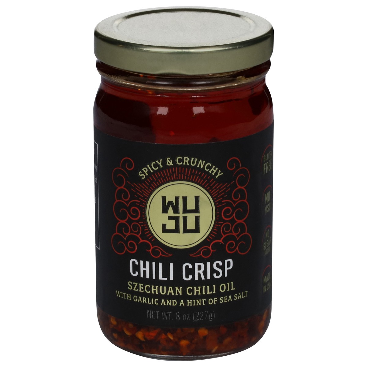 slide 1 of 14, WUJU Chili Crisp, Spicy & Crunchy, 8 oz