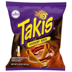 Takis Smokin' BBQ 3.25 oz Snack Size Bag, Barbecue Baby Back Ribs Flavored Mild Tangy Rolled Tortilla Chips