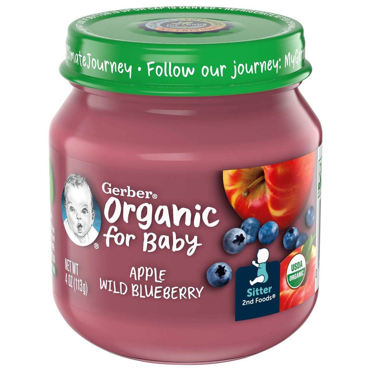 slide 8 of 11, Gerber (Pack of 10) Gerber 2nd Foods Organic Apple Wild Blueberry Baby Food, 4 oz Jars, 4 oz