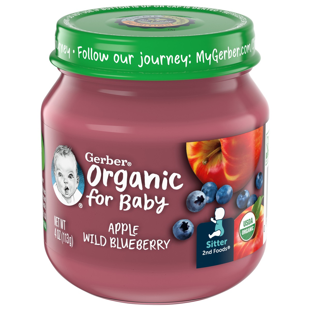 slide 5 of 11, Gerber (Pack of 10) Gerber 2nd Foods Organic Apple Wild Blueberry Baby Food, 4 oz Jars, 4 oz