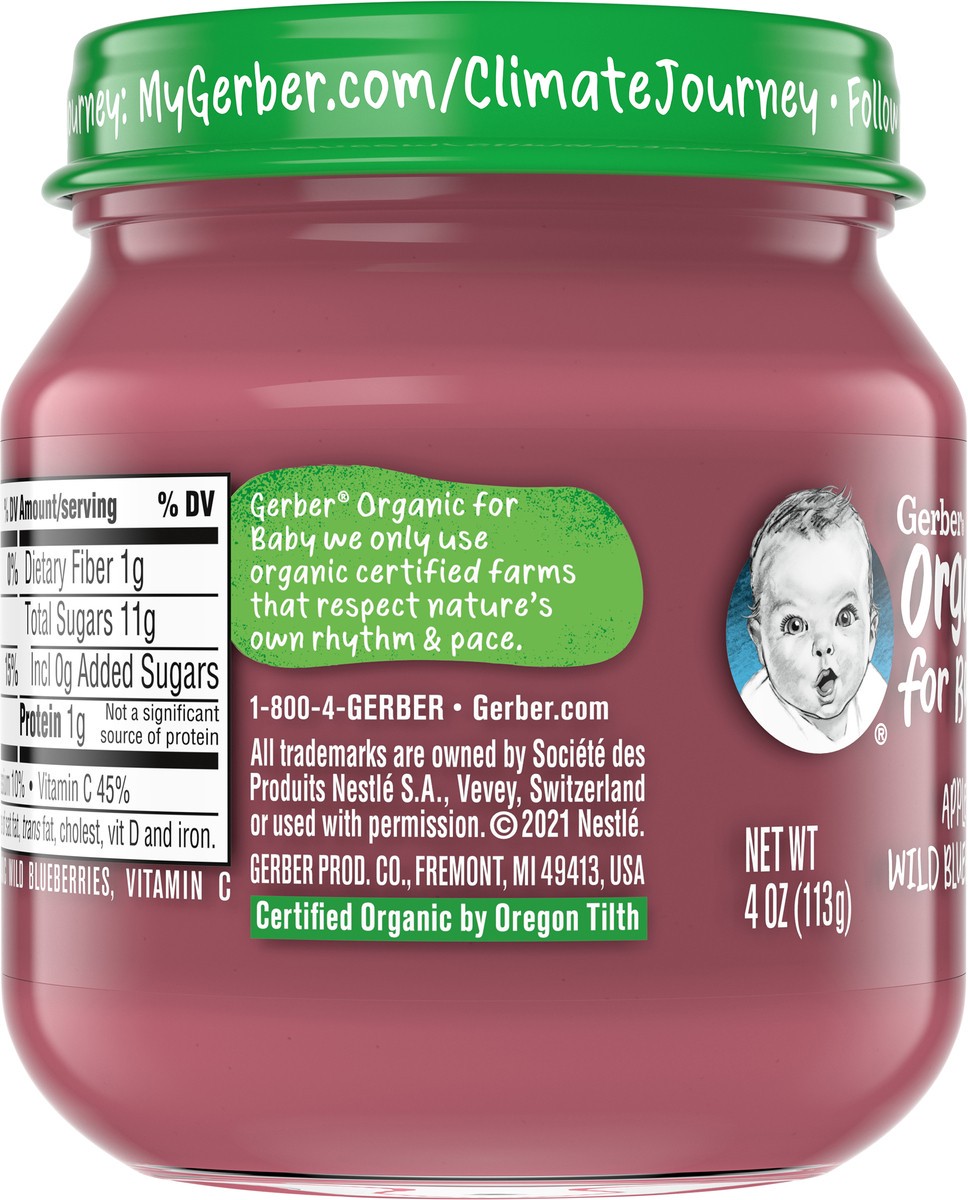 slide 10 of 11, Gerber (Pack of 10) Gerber 2nd Foods Organic Apple Wild Blueberry Baby Food, 4 oz Jars, 4 oz