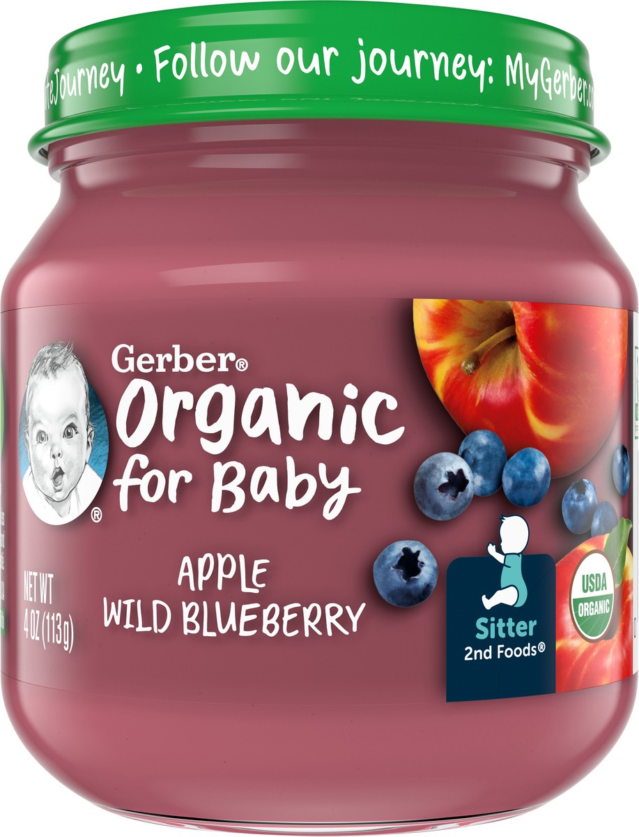 slide 6 of 11, Gerber (Pack of 10) Gerber 2nd Foods Organic Apple Wild Blueberry Baby Food, 4 oz Jars, 4 oz