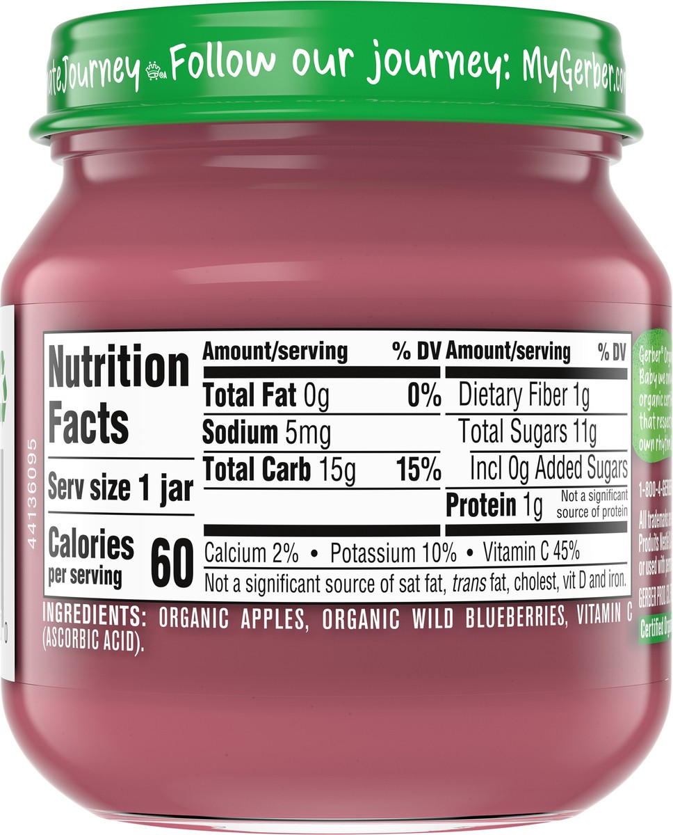 slide 3 of 11, Gerber (Pack of 10) Gerber 2nd Foods Organic Apple Wild Blueberry Baby Food, 4 oz Jars, 4 oz