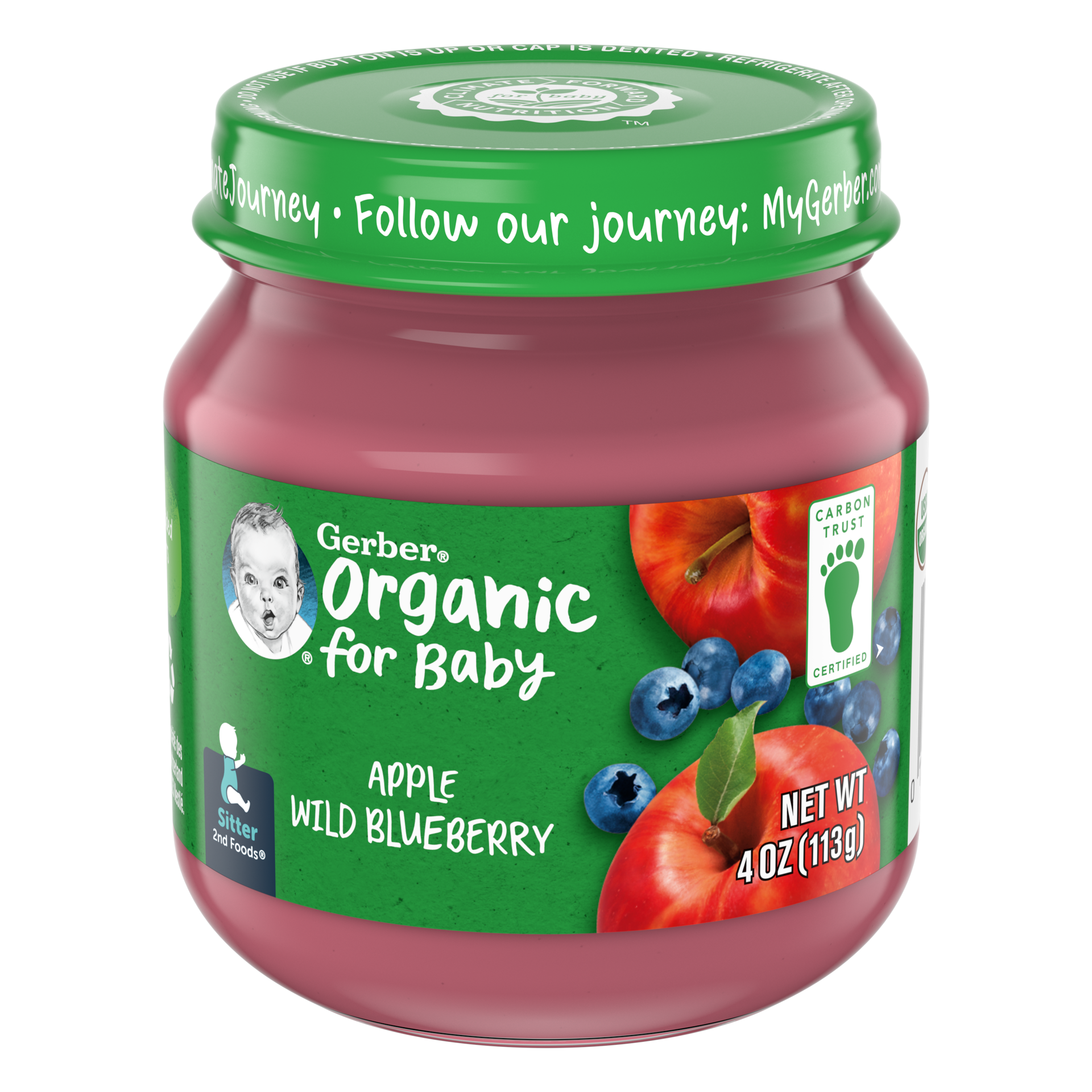 slide 1 of 11, Gerber (Pack of 10) Gerber 2nd Foods Organic Apple Wild Blueberry Baby Food, 4 oz Jars, 4 oz