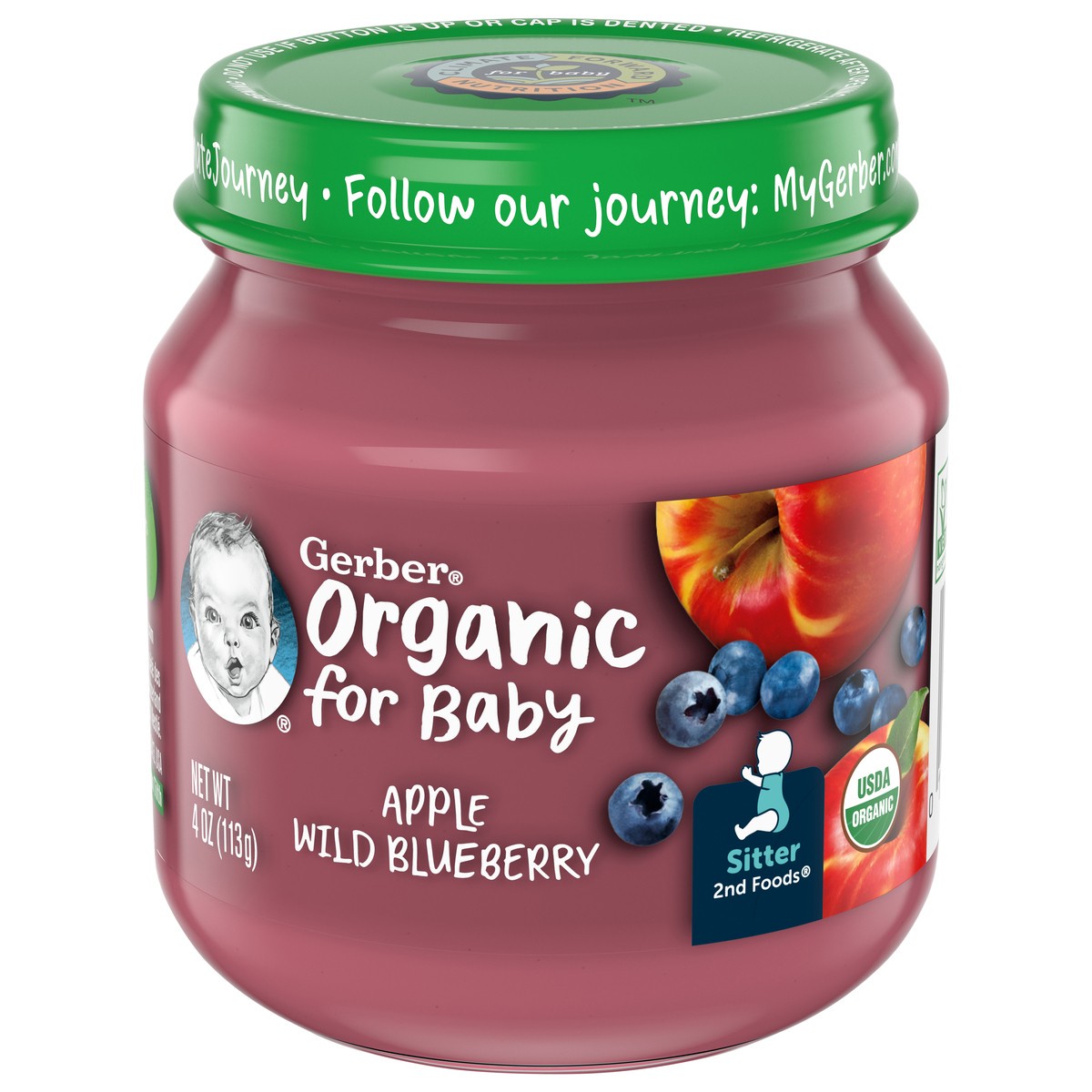 slide 7 of 11, Gerber (Pack of 10) Gerber 2nd Foods Organic Apple Wild Blueberry Baby Food, 4 oz Jars, 4 oz