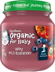(Pack of 10) Gerber 2nd Foods Organic Apple Wild Blueberry Baby Food, 4 oz Jars