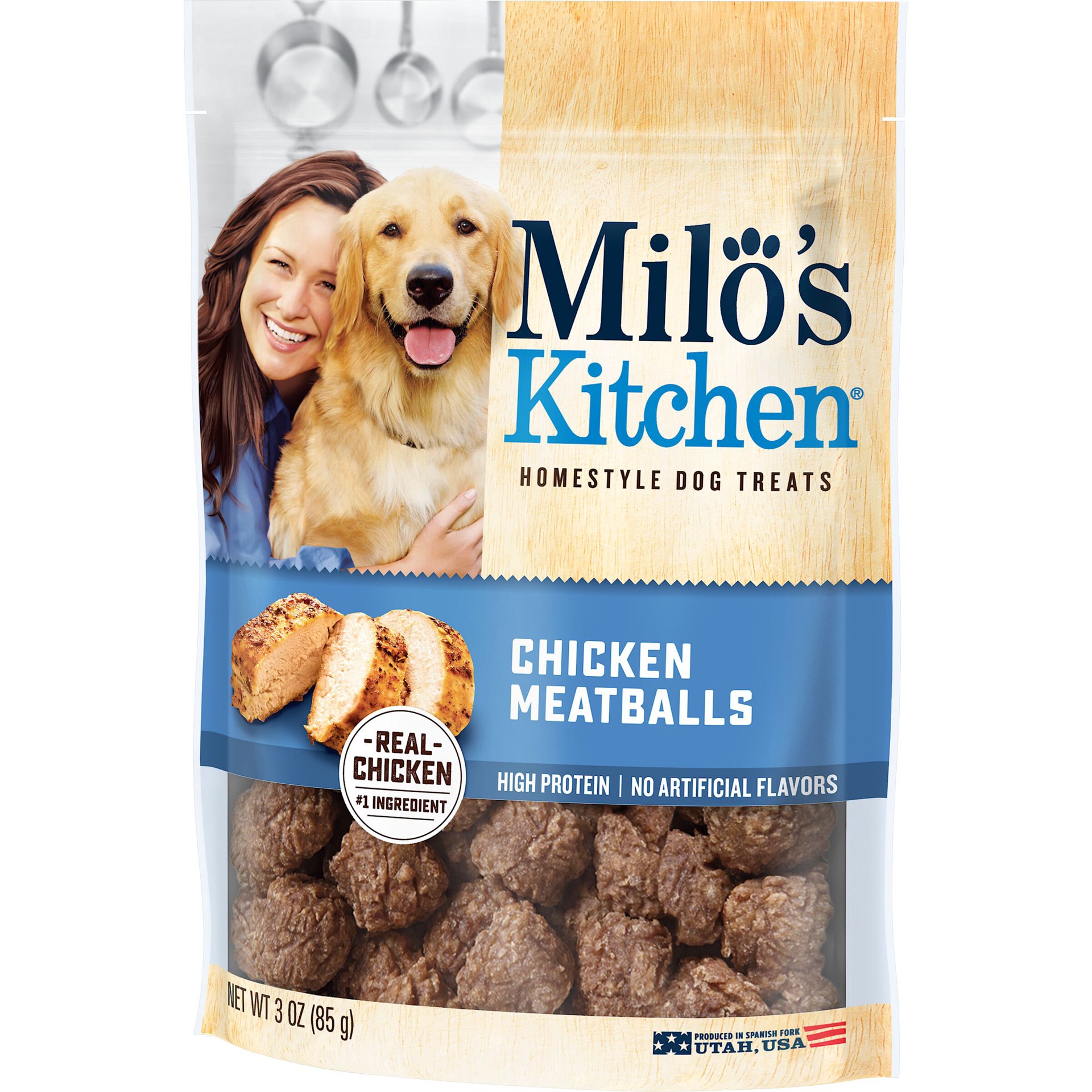 slide 4 of 5, Milo's Kitchen Chicken Meatballs Dog Treats, 3-Ounce, 3 oz