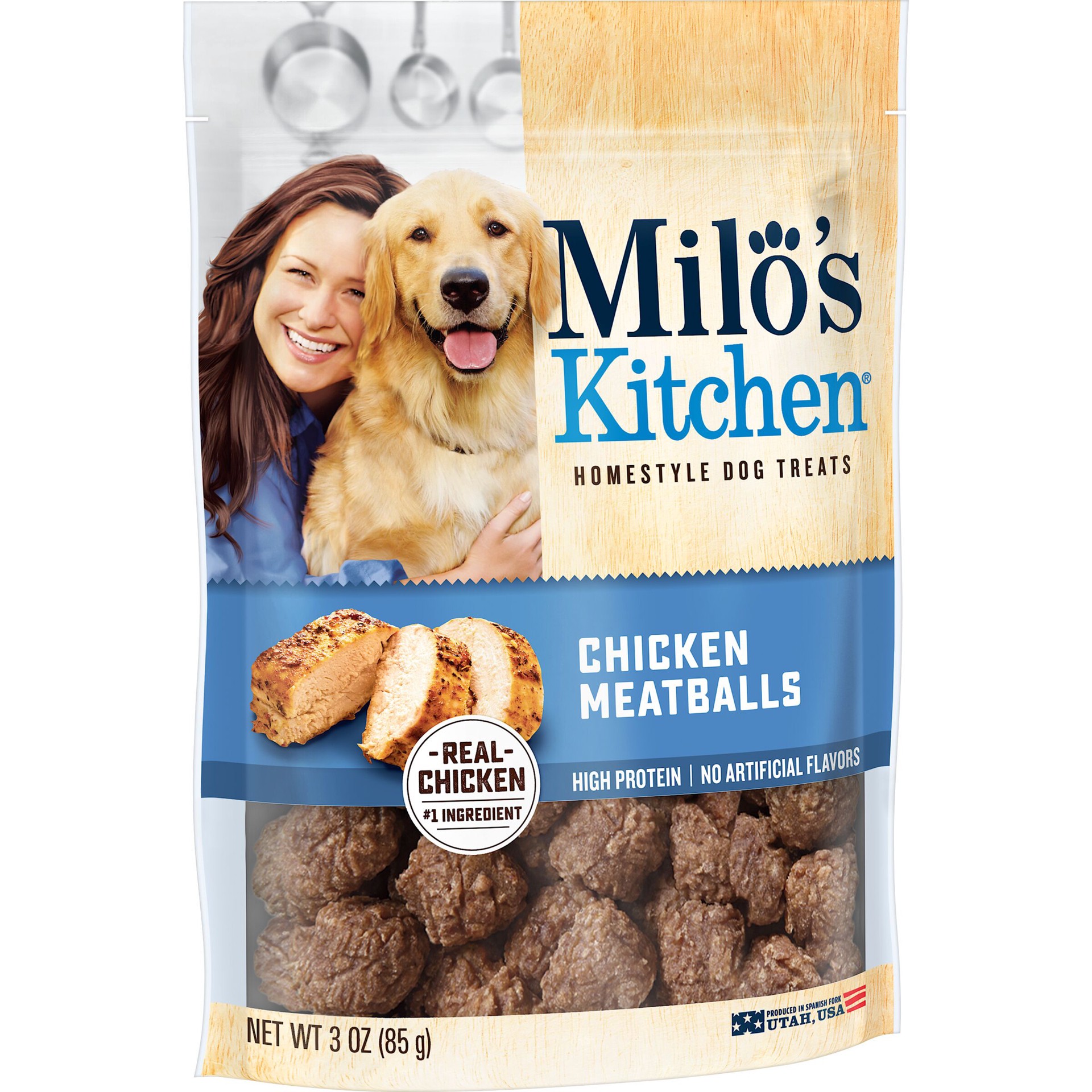 slide 5 of 5, Milo's Kitchen Chicken Meatballs Dog Treats, 3-Ounce, 3 oz