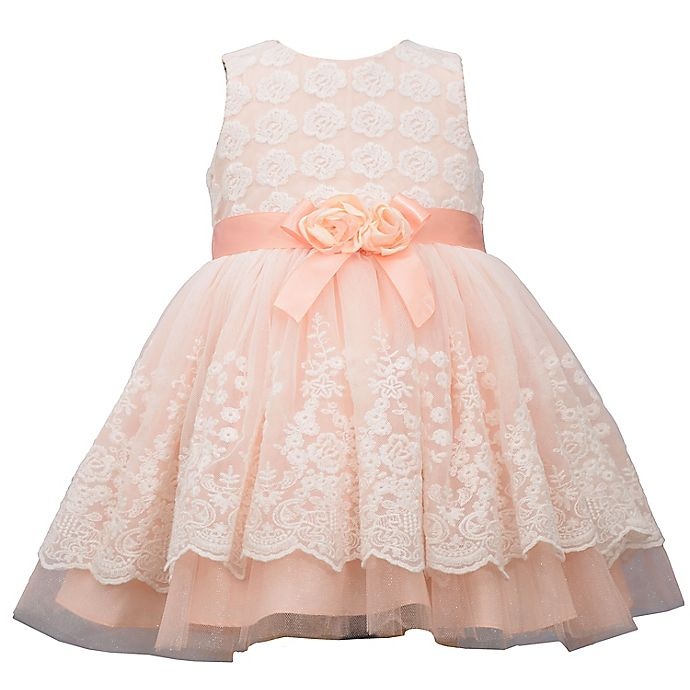 slide 1 of 1, Bonnie Baby Dress 6-9M CORAL w/White Lace Overlay, 1 ct