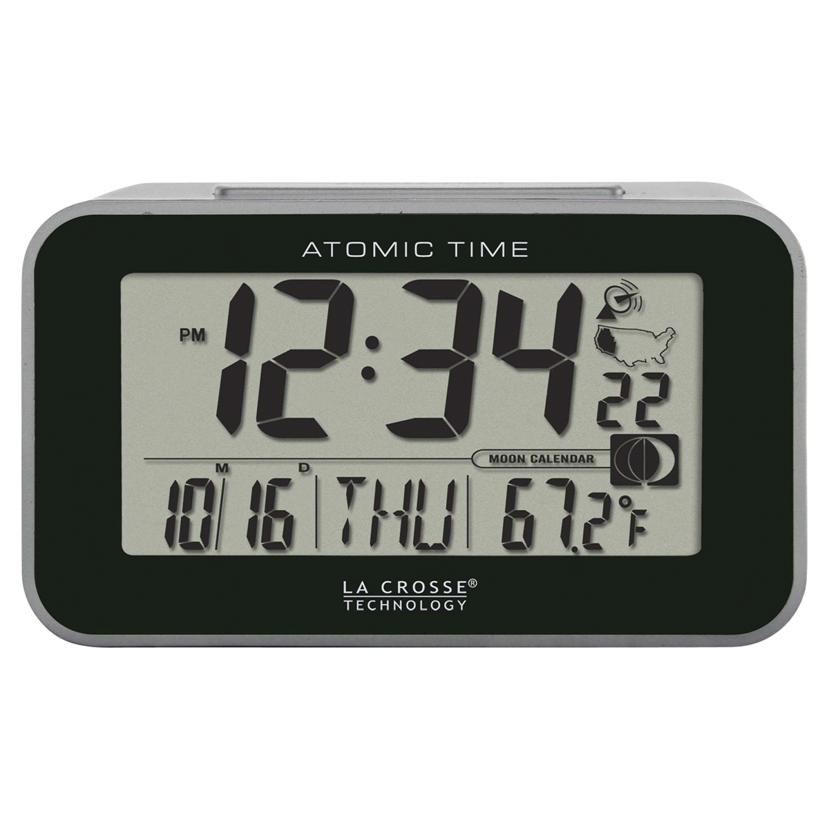slide 1 of 1, La Crosse Technology Atomic Alarm Clock with Indoor Temperature - Black, 1 ct