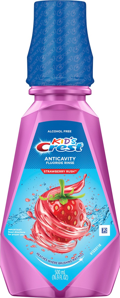 slide 2 of 3, Crest Kid's Anticavity Alcohol Free Fluoride Rinse, Strawberry Rush, 16.9 fl oz, 16.9 fl oz