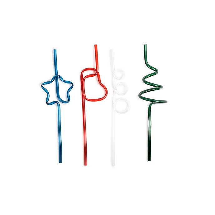 slide 1 of 3, Core Kitchen Assorted Figural Holiday Straws Set, 12 ct