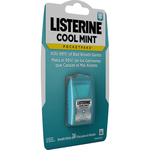 slide 1 of 1, Listerine Cool Mint Pocketpak Breath Strips For Bad Breath, 24 ct