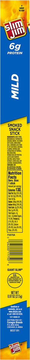 slide 2 of 2, Slim Jim Giant Sized Mild Snack Stick, 0.97 OZ Meat Snacks, 0.97 oz