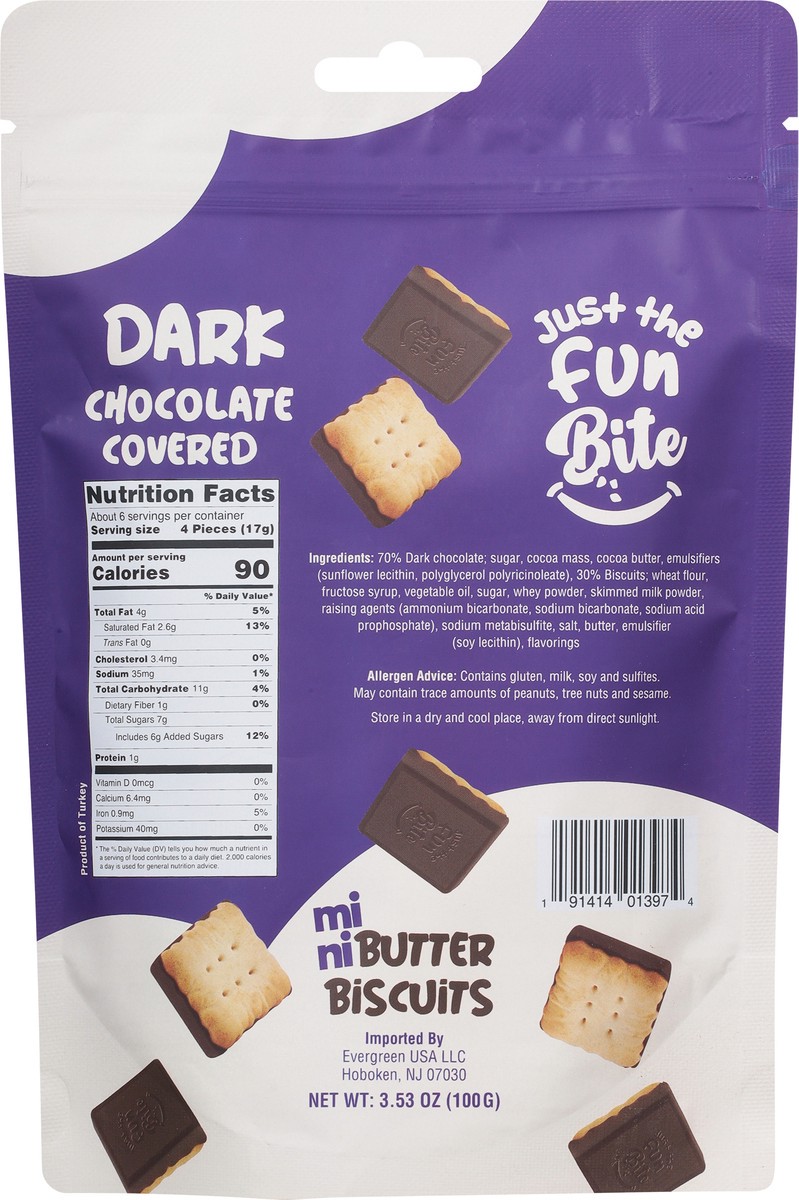 slide 12 of 13, Just the Fun Bite Mini Dark Chocolate Covered Butter Biscuits 3.53 oz, 3.53 oz
