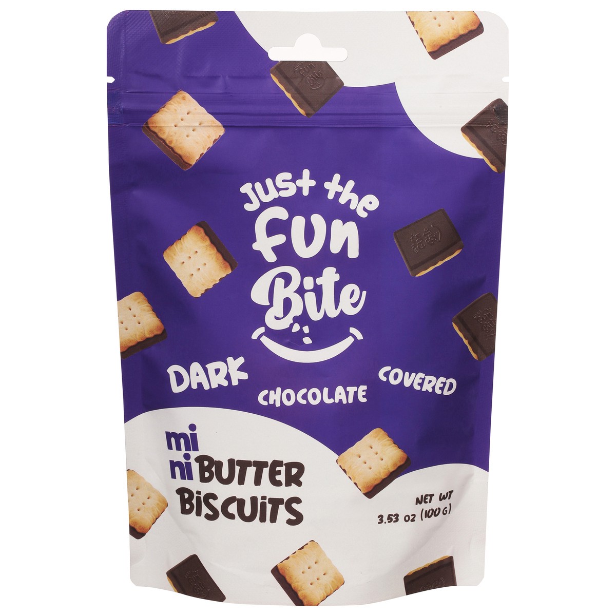 slide 8 of 13, Just the Fun Bite Mini Dark Chocolate Covered Butter Biscuits 3.53 oz, 3.53 oz