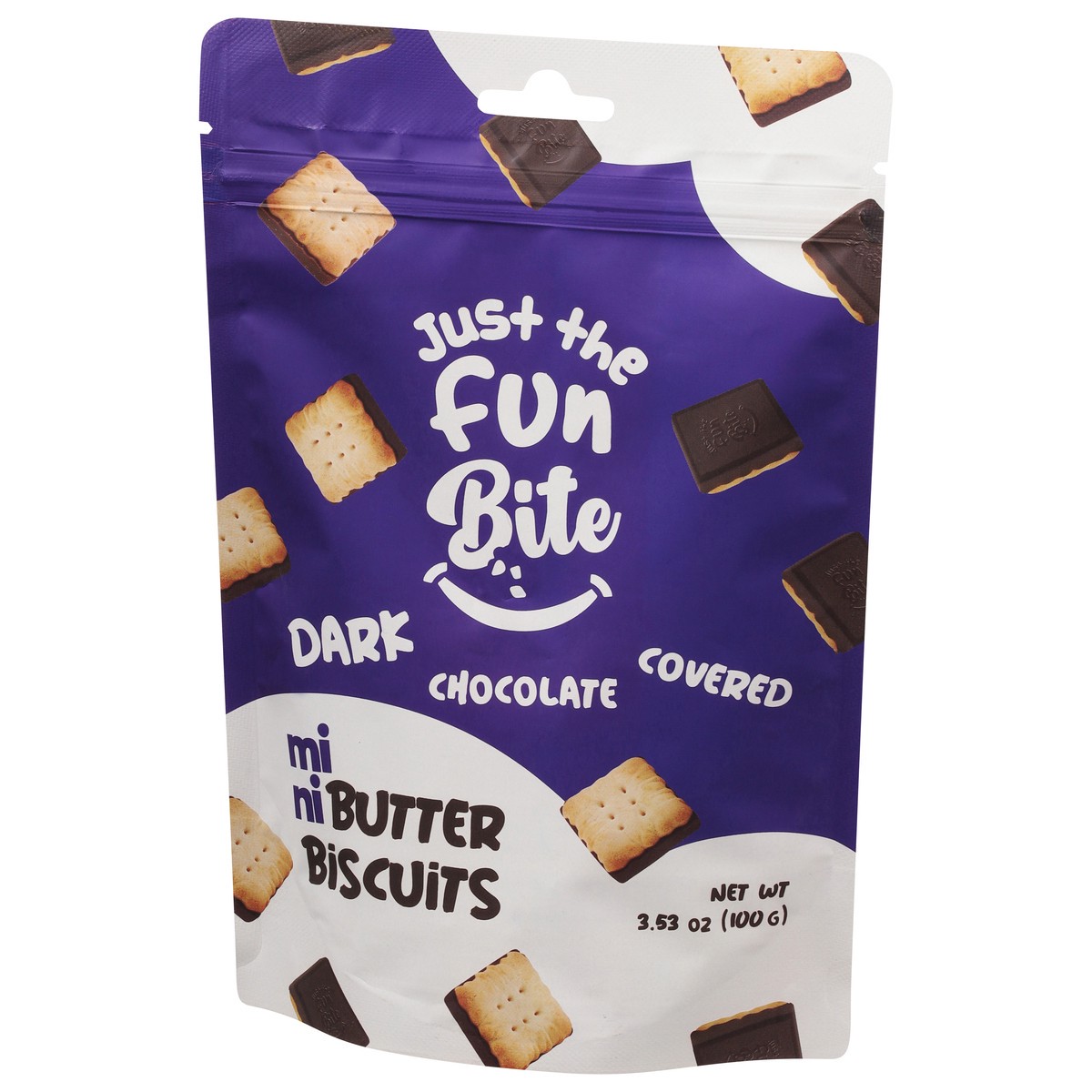 slide 9 of 13, Just the Fun Bite Mini Dark Chocolate Covered Butter Biscuits 3.53 oz, 3.53 oz