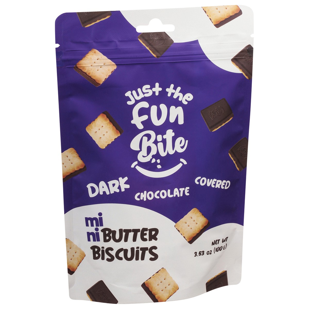slide 5 of 13, Just the Fun Bite Mini Dark Chocolate Covered Butter Biscuits 3.53 oz, 3.53 oz
