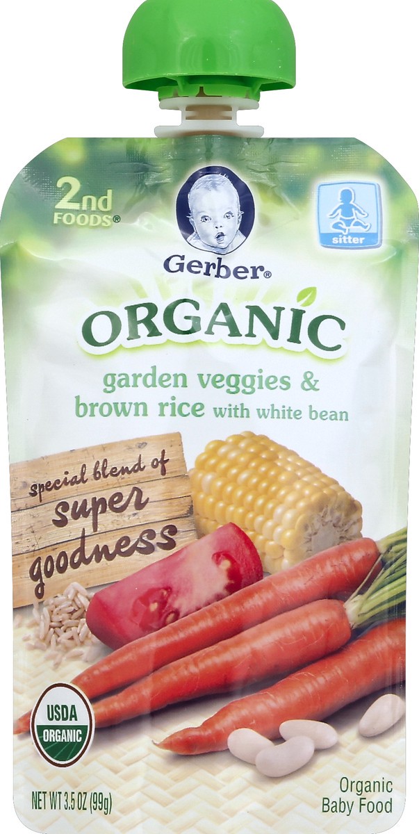 slide 2 of 2, Gerber Organic 2nd Foods Baby Food, Garden Veggies & Brown Rice with White Beans, 3.5 oz