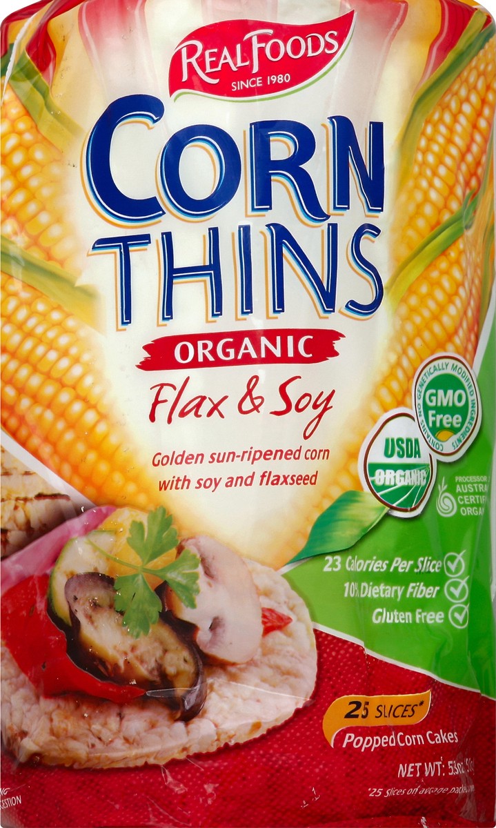 slide 5 of 6, Del Real Foods Corn Thins Organic Flax & Soy Slices, 5.3 oz