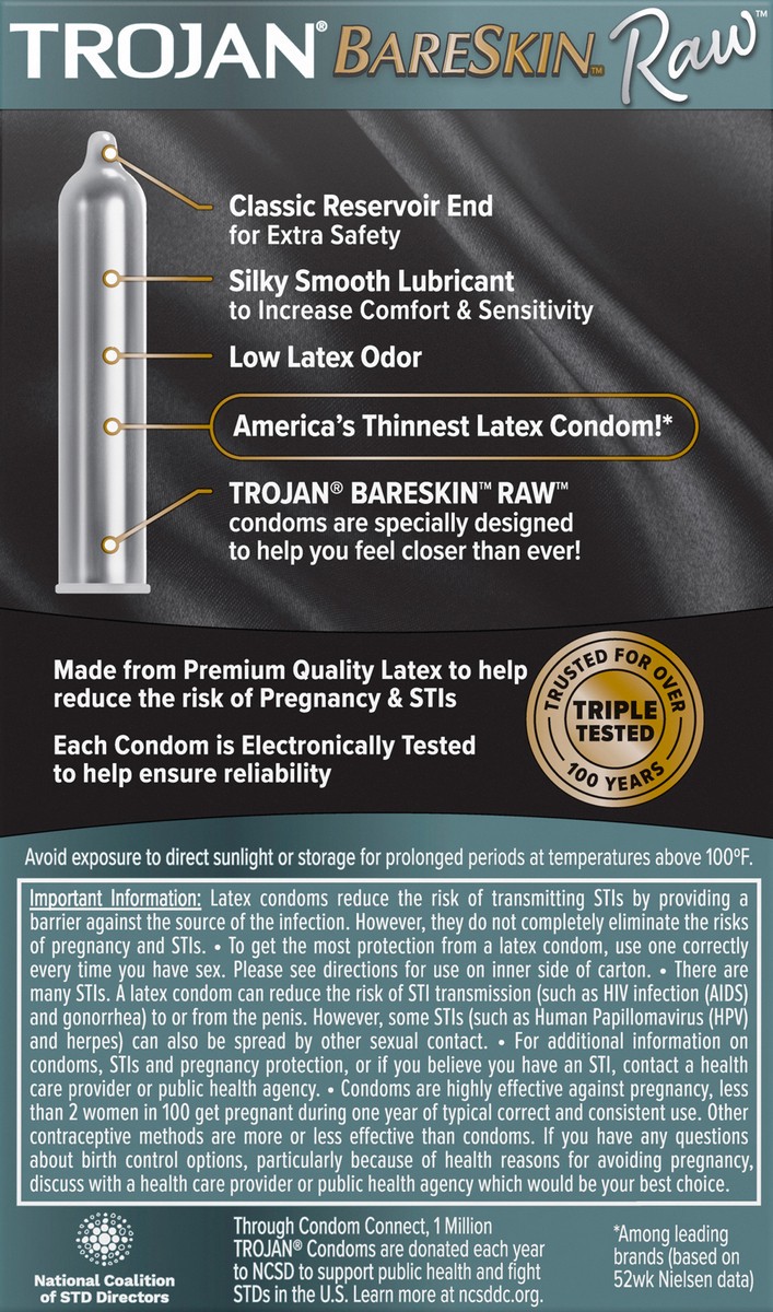 slide 3 of 10, Trojan Bareskin Raw Condoms, Thin Condoms, 10 Count Lubricated Condoms, 10 ct
