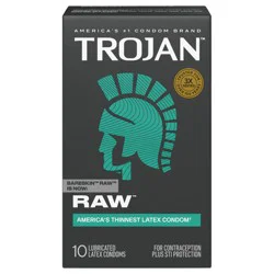 Trojan Bareskin Raw Condoms, Thin Condoms, 10 Count Lubricated Condoms