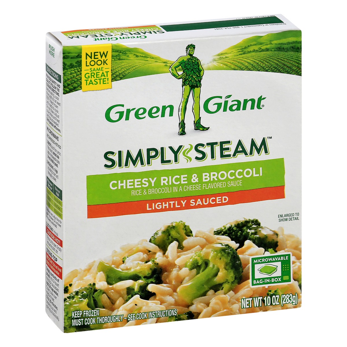 slide 2 of 9, Green Giant Simply Steam Lightly Sauced Cheesy Rice & Broccoli 10 oz, 10 oz