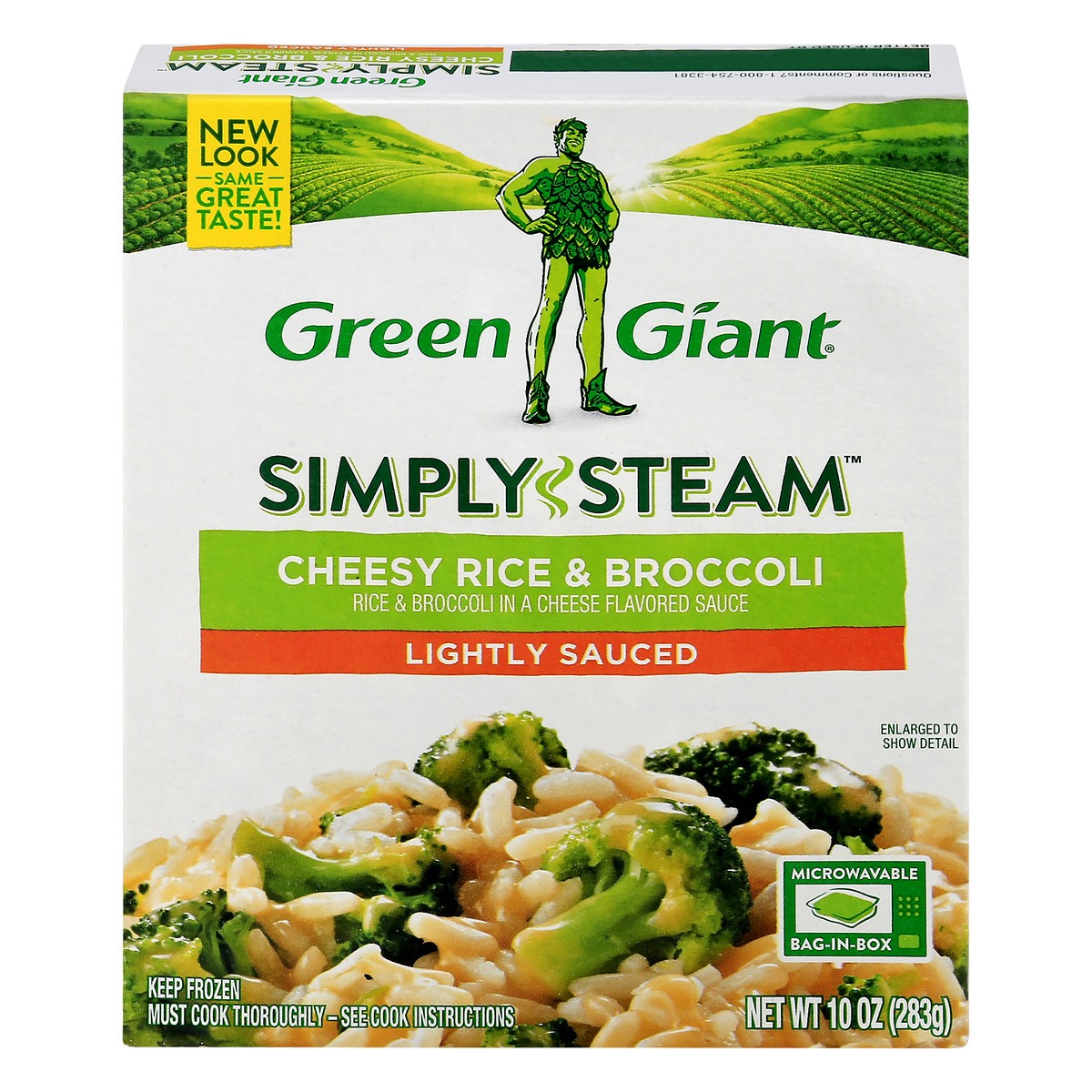 slide 1 of 9, Green Giant Simply Steam Lightly Sauced Cheesy Rice & Broccoli 10 oz, 10 oz