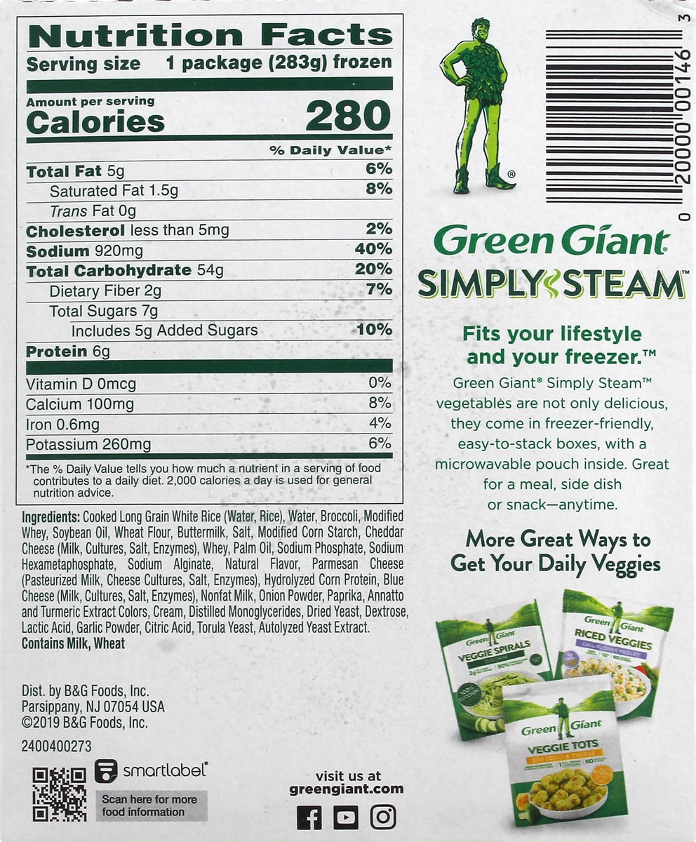 slide 5 of 9, Green Giant Simply Steam Lightly Sauced Cheesy Rice & Broccoli 10 oz, 10 oz