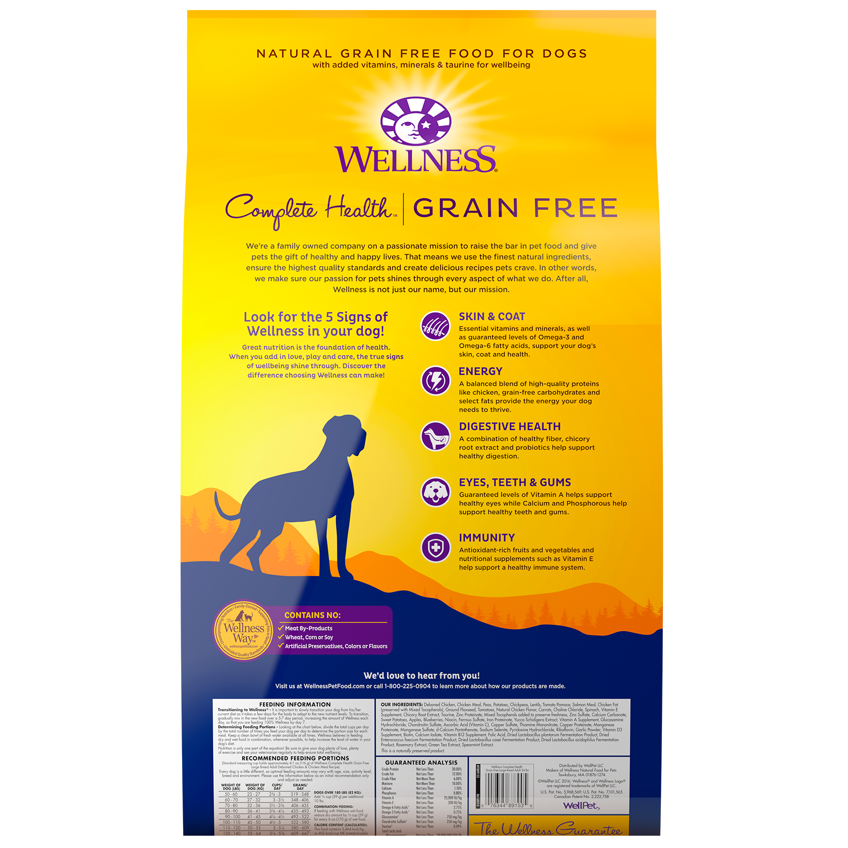 slide 4 of 5, Wellness Complete Health Natural Grain Free Dry Large Breed Dog Food, Chicken, 24-Pound Bag, 24 lb