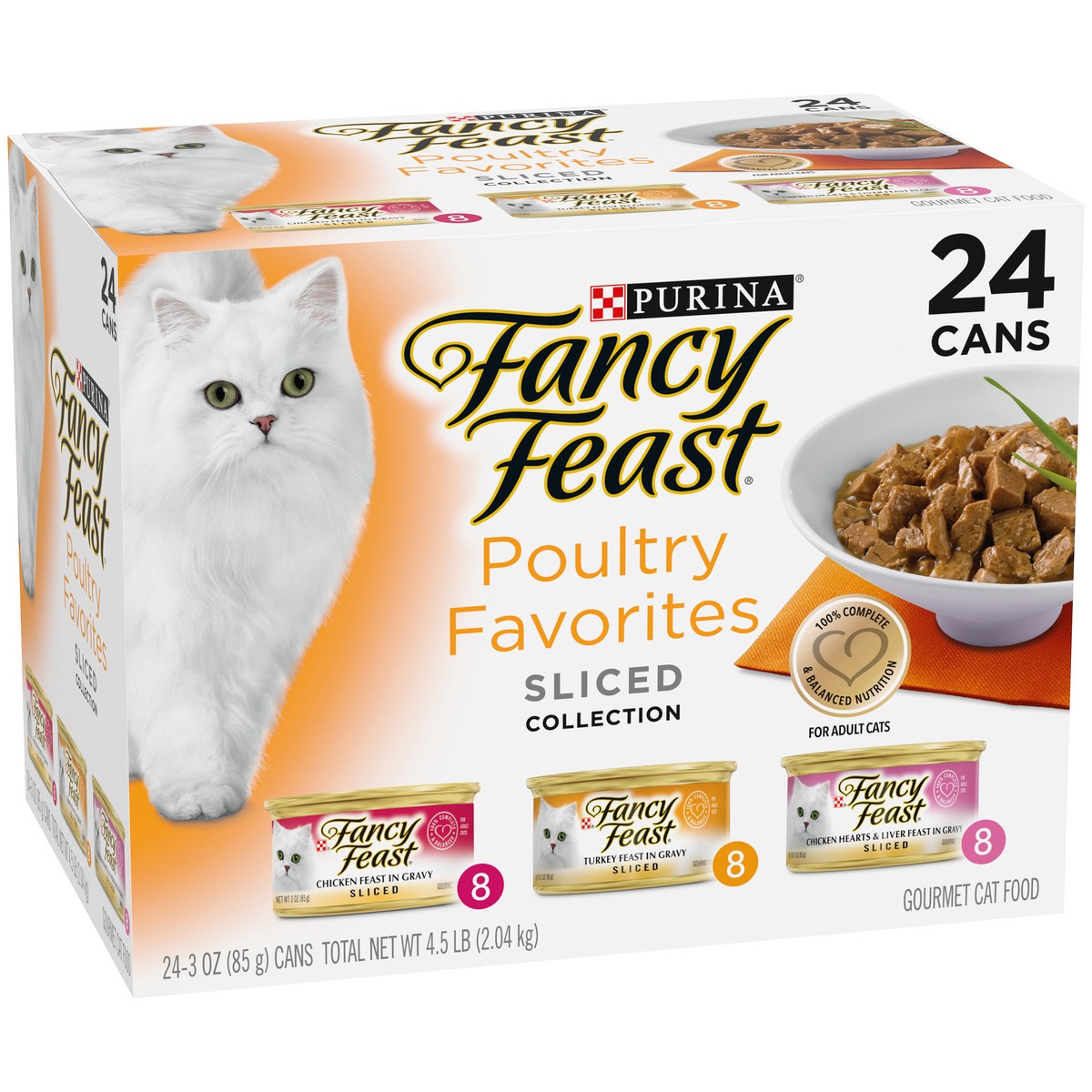 slide 9 of 9, Fancy Feast Purina Fancy Feast Sliced Poultry Favorites in Wet Cat Food Gravy Variety Pack - (24) 3 oz. Cans, 24 ct