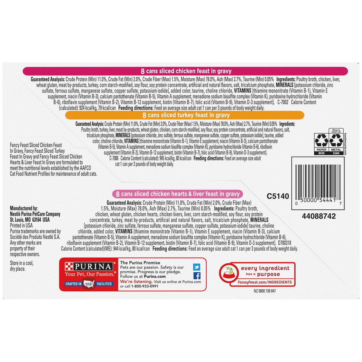 slide 8 of 9, Fancy Feast Purina Fancy Feast Sliced Poultry Favorites in Wet Cat Food Gravy Variety Pack - (24) 3 oz. Cans, 24 ct