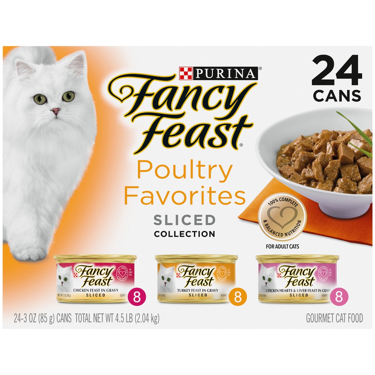 slide 3 of 9, Fancy Feast Purina Fancy Feast Sliced Poultry Favorites in Wet Cat Food Gravy Variety Pack - (24) 3 oz. Cans, 24 ct